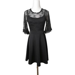 🐞 black slip dress with lace bell sleeves by little moon